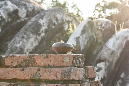lantern worship on oil at Mahaeyong temple in Thailandの写真素材