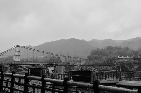 landscape of mountain and train parking at Dahua train station in Shifen Taiwan