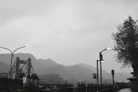 landscape of mountain and train parking at Dahua train station in Shifen Taiwan