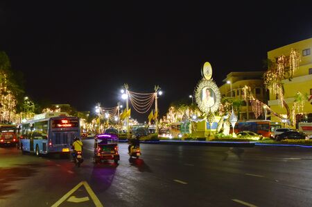 Bangkok Thailand May 6 ,2019 : LED and bulb decoration on Ratchadamnoen road in coronation of king Rama 10 at Sanam Luangのeditorial素材