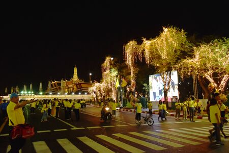 Bangkok Thailand May 6 ,2019 : Thai people watching LED and bulb decoration on Ratchadamnoen road in coronation of king Rama 10 at Sanam Luangのeditorial素材