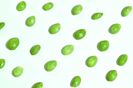twisted cluster bean seed arranging on white background