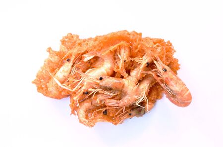 deep fried shrimp with flour on white backgroundの写真素材
