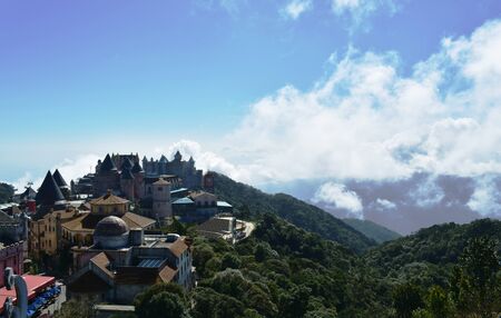 Danang Vietnam January 6, 2020 : top view of French village hotel and amusement park on Ba Na hills in Vietnamのeditorial素材