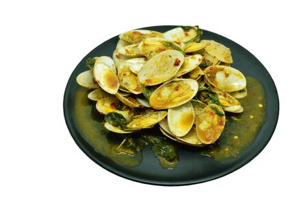 stir fried clams with roasted chili paste on plateの写真素材