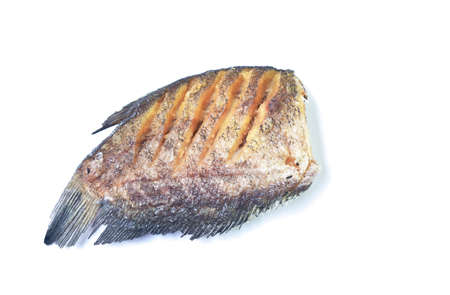 deep fried snake skin catfish or gourami on white background