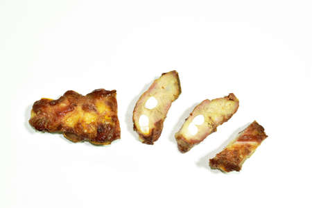 grilled pork bone slice arranging on white background