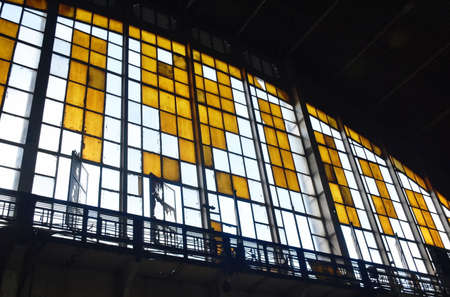 Bangkok Thailand December 25, 2021 : stained glass in Hua Lamphong oldest Bangkok railway station service Thai people since 1916のeditorial素材