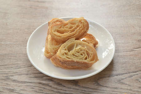 baking slice crispy butter croissant on plate