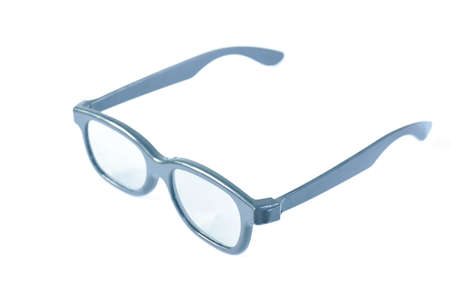 black plastic 3-D glasses for watching movie in treater arranging on white background