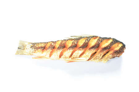 deep fried salty mullet fish arranging on white background