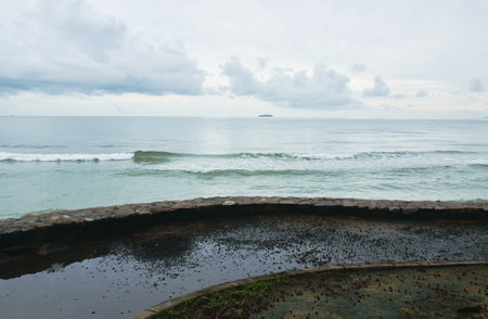 landscape of sea in cloudy day when storm comingの写真素材