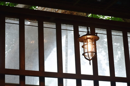electric lamp retro style hanging on ceiling in coffee shop