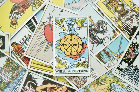 Bangkok Thailand April 23, 2023 : tarot cards ancient prophecy of gypsy keep mystery from past until nowのeditorial素材