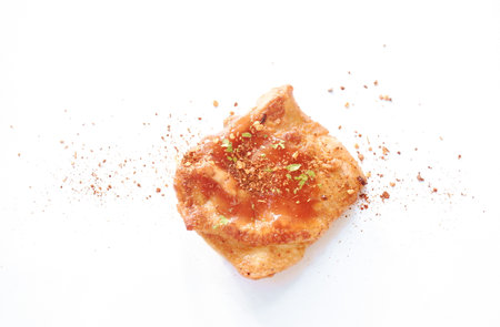 grilled chicken pepper steak dressing spicy sauce dressing chili on white background