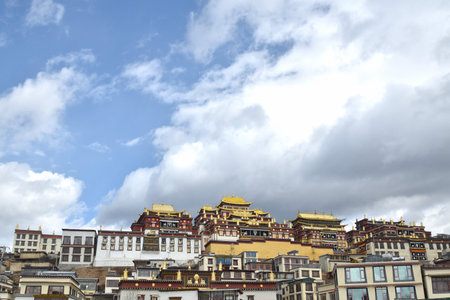 Shangri-La China March 4, 2024 : Ganden Sumtseling Monastery lama monk temple from Tibet culture in Chinaのeditorial素材