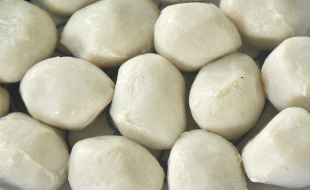 close up of steamed pork ball arraning on plate background and texture