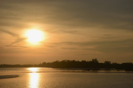 landscape of sea on sunset at Son beach travel location in Thailandの写真素材