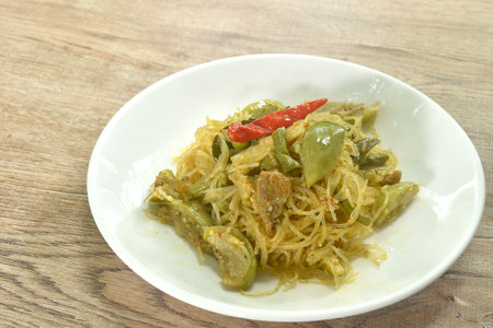 Stir Fried Mixed Vegetables and Pork Belly with Curry Powderの写真素材