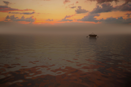 Abandoned boat on a sunset,の写真素材