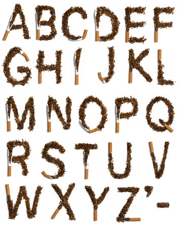 all letter from the alphabet written with destroyed cigarettesの写真素材