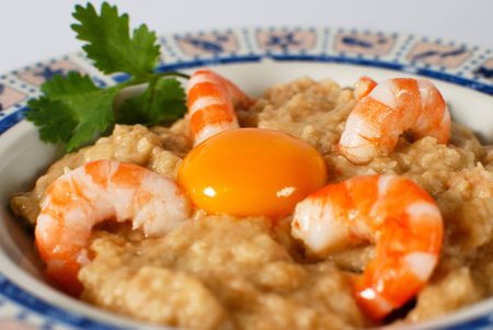 portuguese dish made from bread, shrimp and eggの写真素材