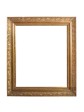 an old golden frame isolated on white backgroundの写真素材
