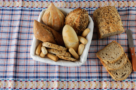 fresh variety bread on black background, food, diet, low carbohydrate high fat, gluten free,weight...