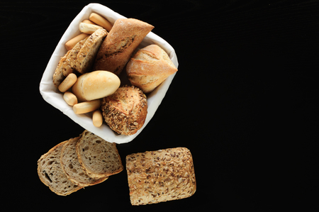 fresh variety bread on black background, food, diet, low carbohydrate high fat, gluten free,weight loss,の写真素材