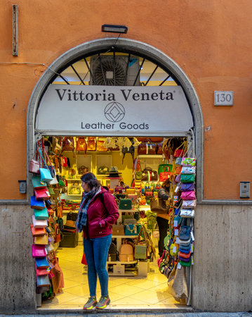 Vittoria Veneta store in one of the most important streets in the center of the Italian city of Romeのeditorial素材