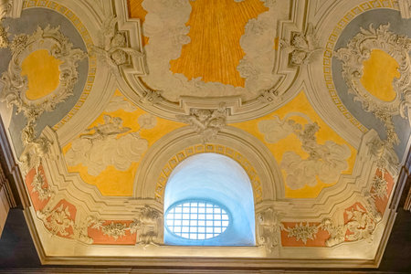 crucifix of jesus christ at the back of the nave of the church of Nossa Senhora da ConceiÃ§Ã£o Velha in downtown Lisbonの写真素材