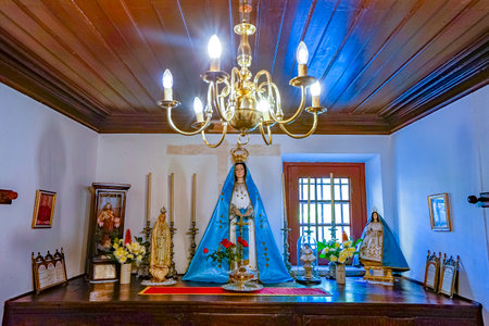 inside the sanctuary, statue in honor of Nossa Sra do Pranto in Dornesの写真素材