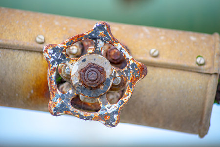 rusty steel pipe, close-up, shallow depth of fieldの写真素材