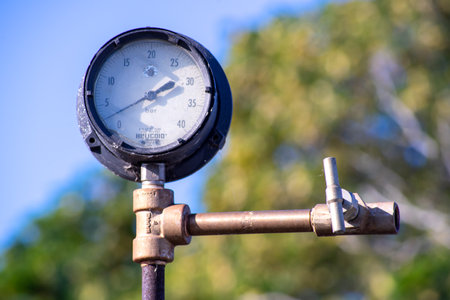 Pressure gauge for measuring air pressure and water pressure in the fieldの写真素材