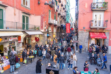 narrow road between buildings in the city of Naples -Italy.の写真素材