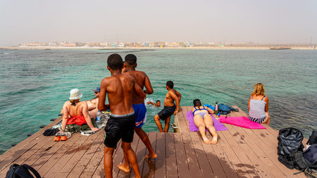 Unidentified people on a jetty in Dubai, United Arab Emiratesのeditorial素材