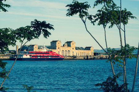 View of a cruise ship on the Danube River in Budapest, Hungary