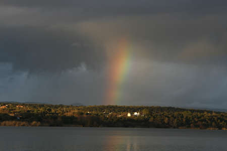 Rainbow in the fieldの写真素材