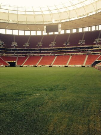 View from the sidelines of Brasilia's National Stadium. Stage to the 2013 conferations cup opening march and 7 games of the 2014 World Cup.の素材
