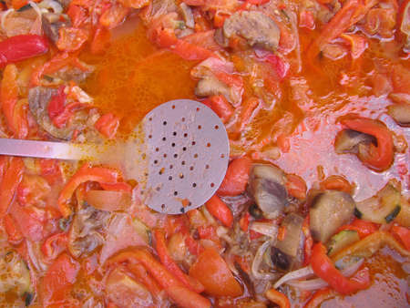 Slotted spoon,  pot mealの写真素材