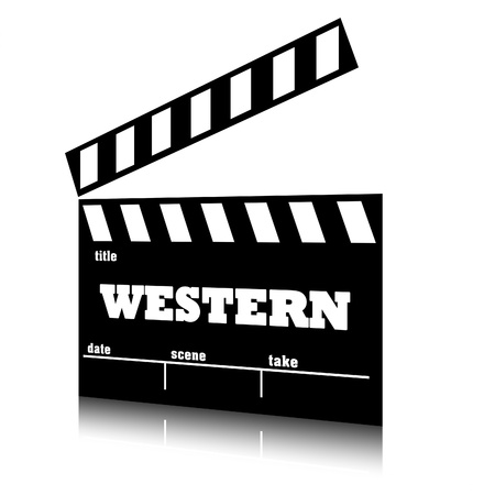 Clap film of cinema western genre, clapperboard text illustration.の写真素材