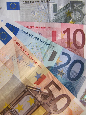 Euro banknotes used, vertical image.の写真素材