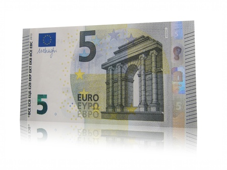New banknote five euros, isolated bill.の写真素材