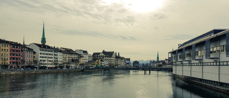 Beautiful view of the historic city center of Zurich, Switzerland.のeditorial素材
