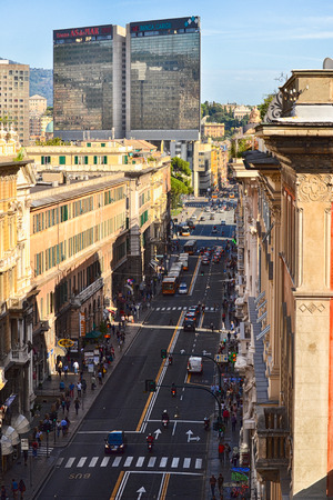 Genoa, Italy - Septembre 28 2012: A main street in Genoa, Italy.のeditorial素材