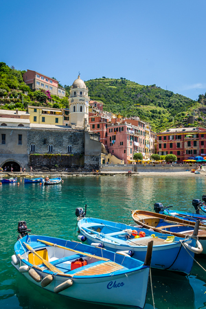 Vernazza, Italy - June 06 2014: View of Vernazza village, Cinque Terre, Italy.のeditorial素材