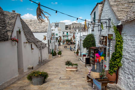 Alberobello, Italy - September 01 2020: The traditional Trulli houses and streets in Alberobello city, Puglia, Italyのeditorial素材