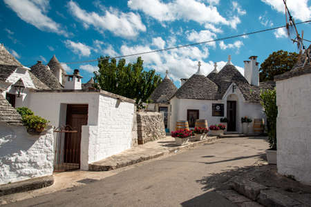 Alberobello, Italy - September 01 2020: The traditional Trulli houses and streets in Alberobello city, Puglia, Italyのeditorial素材