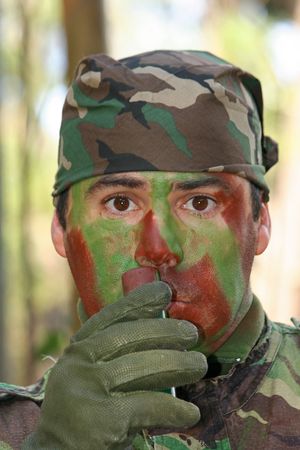 Military training combat, face camouflageの写真素材