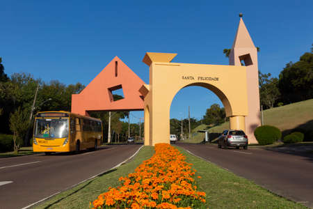 Curitiba Parana Brazil, April 05. 2021: Portal of the neighborhood of Santa Felicidade. Santa Felicidade is a famous gastronomic neighborhood of Curitiba.のeditorial素材